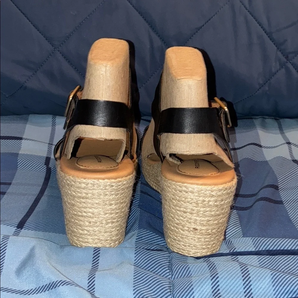 NWT Rockport Women's Black and Tan Wedge Sandals 7.5